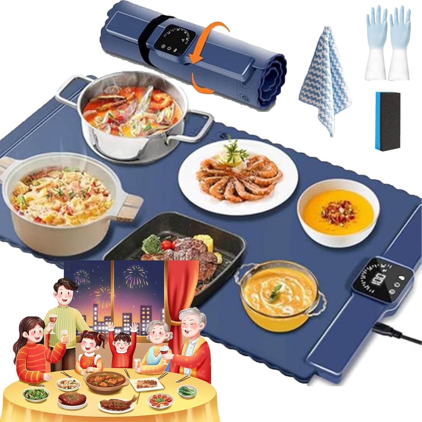 Warming Mat, Adjustable Warming Tray, Cookwithtimmy Adjustable Warming Tray, Temp Master Warming Tray, Fast Heating Food Electric Warming Tray (Blue)
