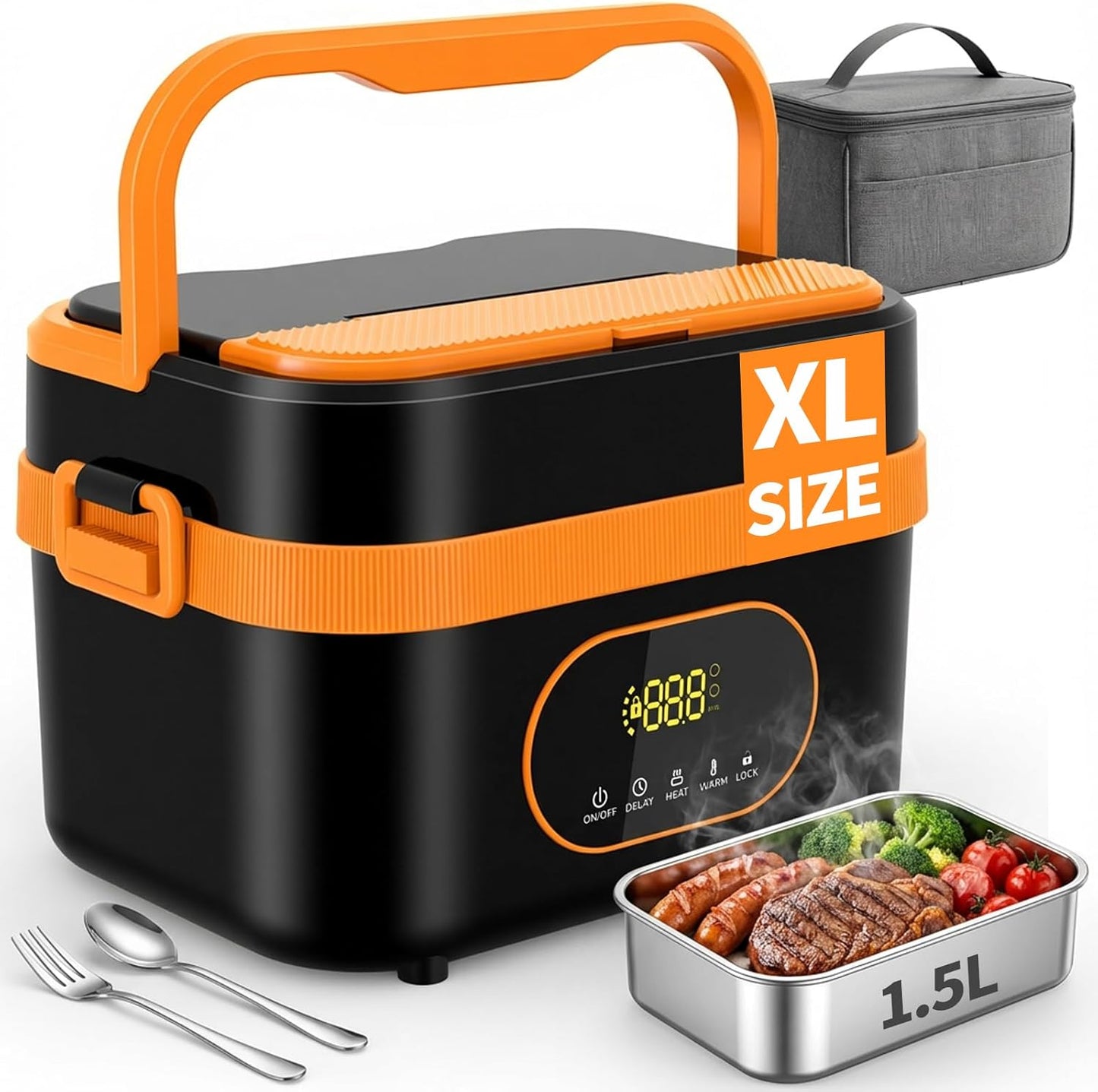 Cordless Electric Lunch Box for Adults, 18000mAh & 60W Fast Heating Food Warmer, 1.5L Leak-Proof Container, Adjustable Temp & Keep Warm for Office, Travel, Camping, Truck