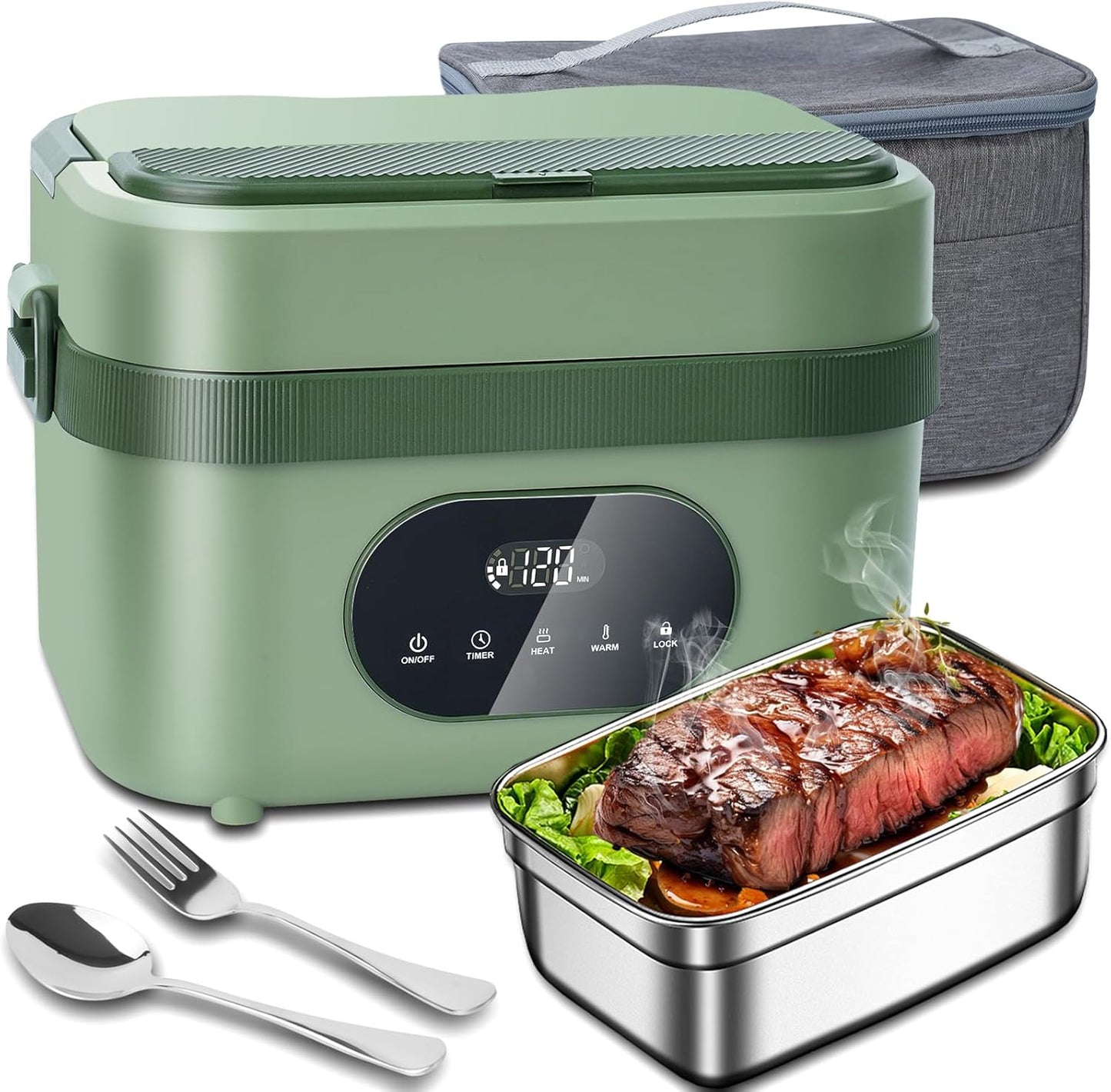 MDHAND Heated Lunch Box - Cordless Electric Lunch Box for Adults, 18000mAh Battery Powered Self Heating Food Warmer for Office Work Car Travel Outdoors, Scheduled Heating & 1.5L Stainless Container