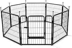 Amazon Basics Dog Playpen, 8 Panels Metal Fence with Door, Foldable for Indoor and Outdoor Use, Suitable for Small to Medium Sized Dogs, 24 Inch Height, Black