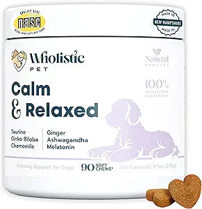 Wholistic Pet Calm & Relaxed - Calming Chews for Dogs - L-Theanine Manages Stress & Separation Anxiety - Melatonin for Dogs Anxiety Relief & Sleep Aid - Daily Dog Calming Treats - Bacon - 90 Chews