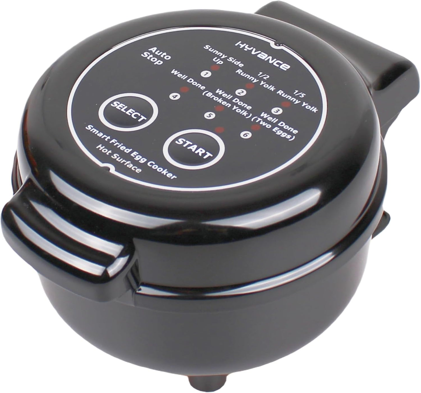 Hyvance Smart Fried Egg Cooker, Automatic Fried Egg Maker for 6 Features like Sunny Side Up, Over Easy, Fully Cooked & More. Auto Power Off, Alarm, Round Shape, Non Stick Coating (Black)