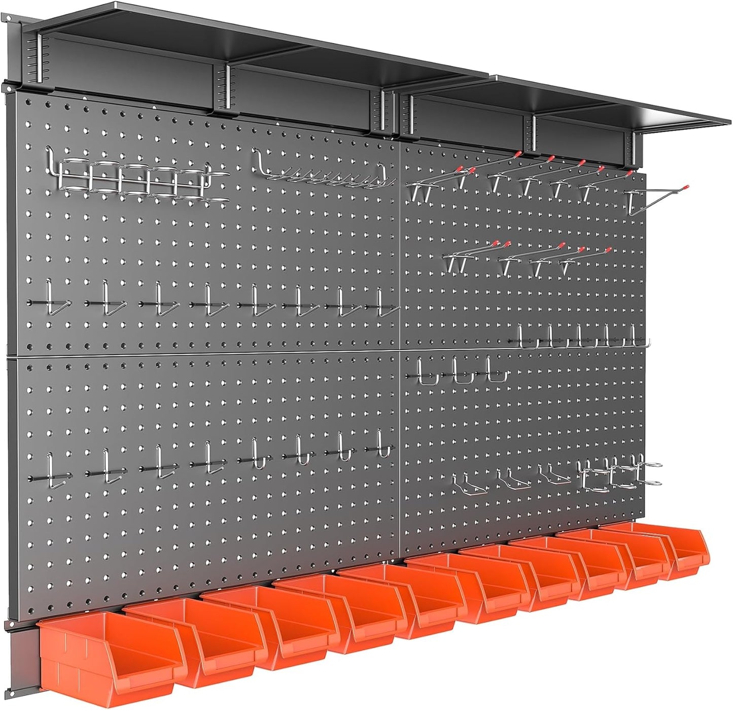 TORACK Metal Pegboard with Peg Board Hooks, Tools Storage Pegboard with Pegboard Hooks, Wall Mounted Storage Bins, Shelves, Tool Organizer Board with Pegs(Black)