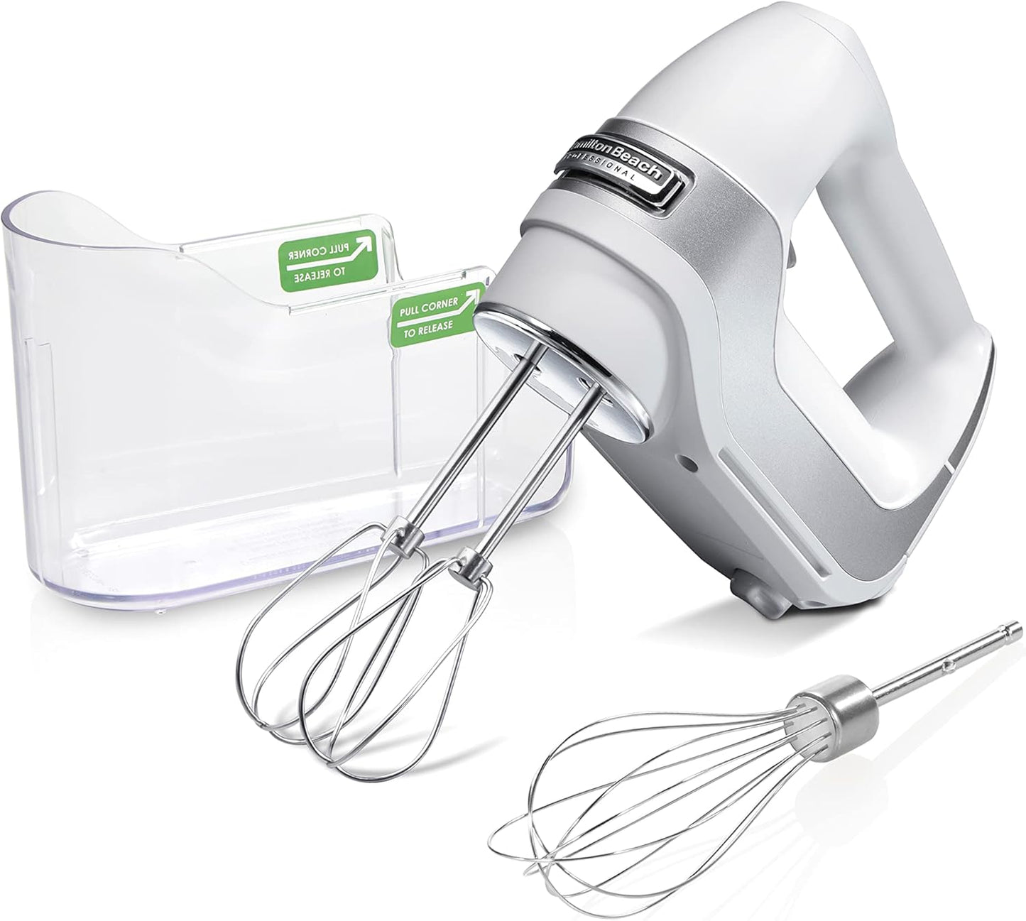 Hamilton Beach Professional 5-Speed Electric Hand Mixer with High-Performance DC Motor, Slow Start, Snap-On Storage Case, Stainless Steel Beaters & Whisk, White (62652)