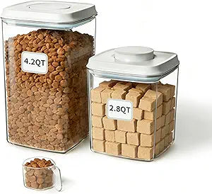 Ankou Dog Food Storage Containers Set, 4.2 QT with 130 ml Scoop & 2.8 QT, Airtight BPA-Free | Stackable Pop Lid Plastic Containers for Kibble & Pet Treats