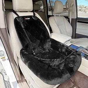 4Knines Dog Car Seat – Plush Travel Bed for SUVs, Trucks & Sedans – Comfortable, Supportive & Secure Ride for Small and Medium Dogs – Washable, Non-Slip Bottom, UV-Resistant Straps & Clips - Black