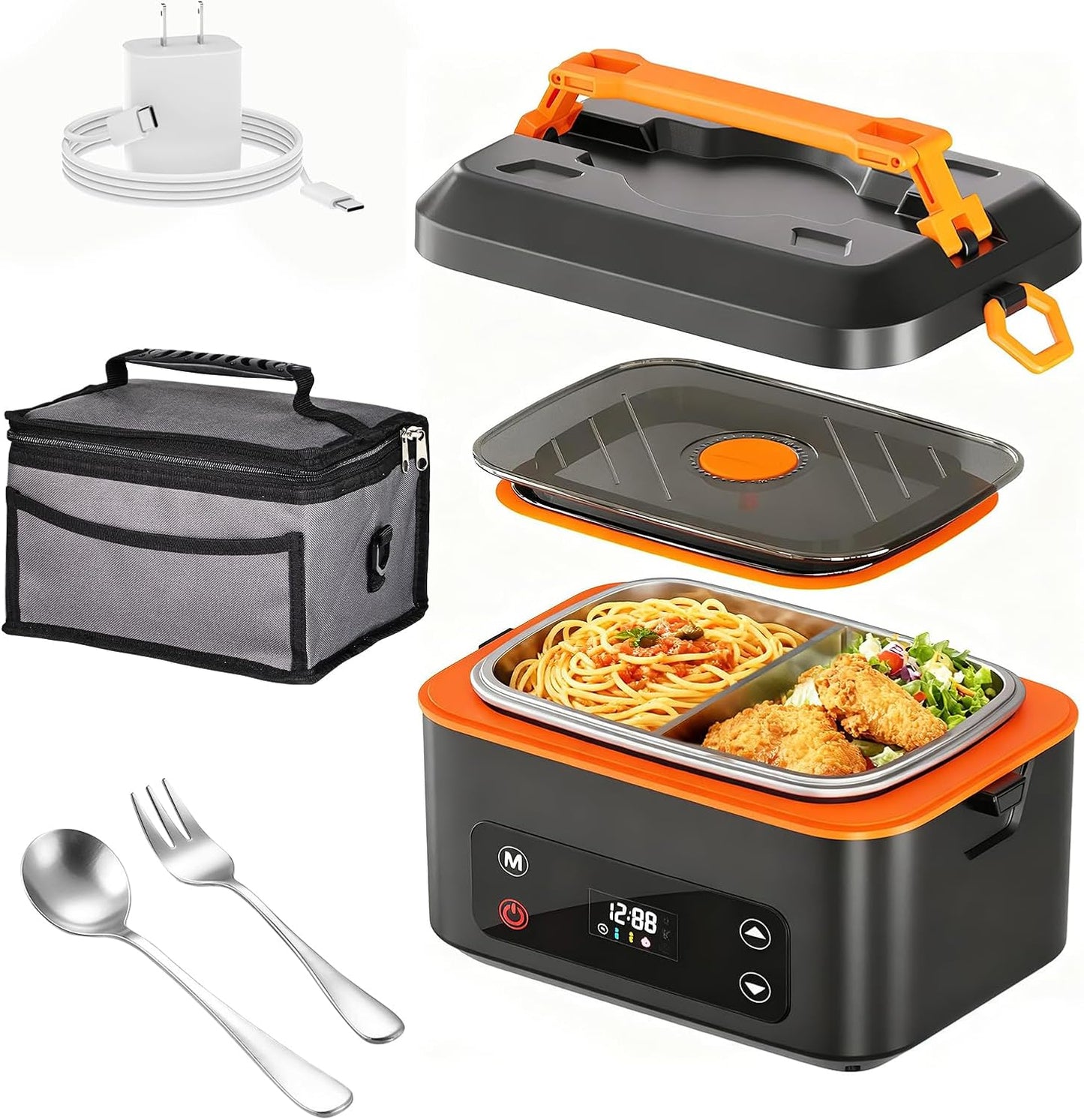 RUDAP Cordless Electric Lunch Box, 24000mAh Rechargeable 1.2L Portable Food Warmer with 5 Heating Modes, Auto Temperature Control, Heated Lunch Box \u2013 Perfect for Truck, Office, or Outdoor Worksite