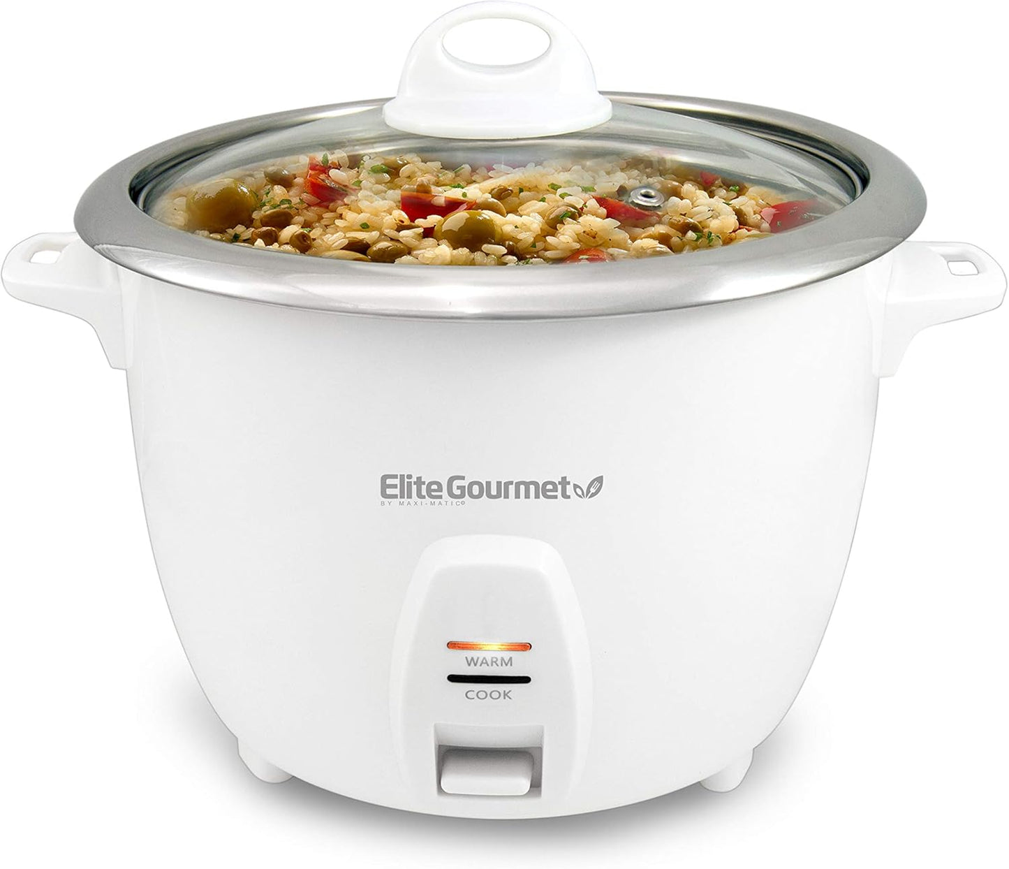 Elite Gourmet ERC-2010 Electric Rice Cooker with Stainless Steel Inner Pot Makes Soups, Stews, Grains, Cereals, Keep Warm Feature, 10 Cooked (5 Cups Uncooked), White