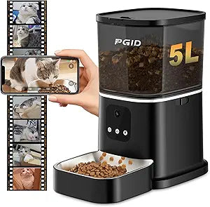 Automatic Cat Feeder with 400W Camera,2.4G Auto Dog Feeder w Night Vision,Pet Feeder w2-Way Audio,Timed Cat Feeders for Dry Food,Dogs Food Dispenser w APP Control 5L