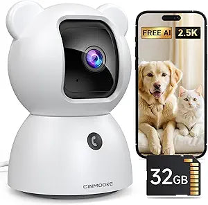 4MP Camera for Home Security, Free 32GB SD Card, Non-Subscription AI Human/Pet/Crying Detection, 2.5K Dog Cat Pet Camera with Phone APP, 360° Coverage, 2-Way Talk, IR Night Vision, 2.4G WiFi