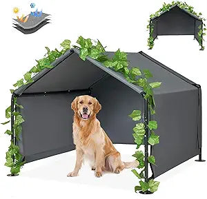 47.2†Large Dog Shade Shelter Outdoor Tent Dog House for Large Medium Dogs, Outside Sun Rain Canopy Pet House for Homeless Cats Pigs Livestock with Rainproof Cover with Artificial Grapevine Leaves