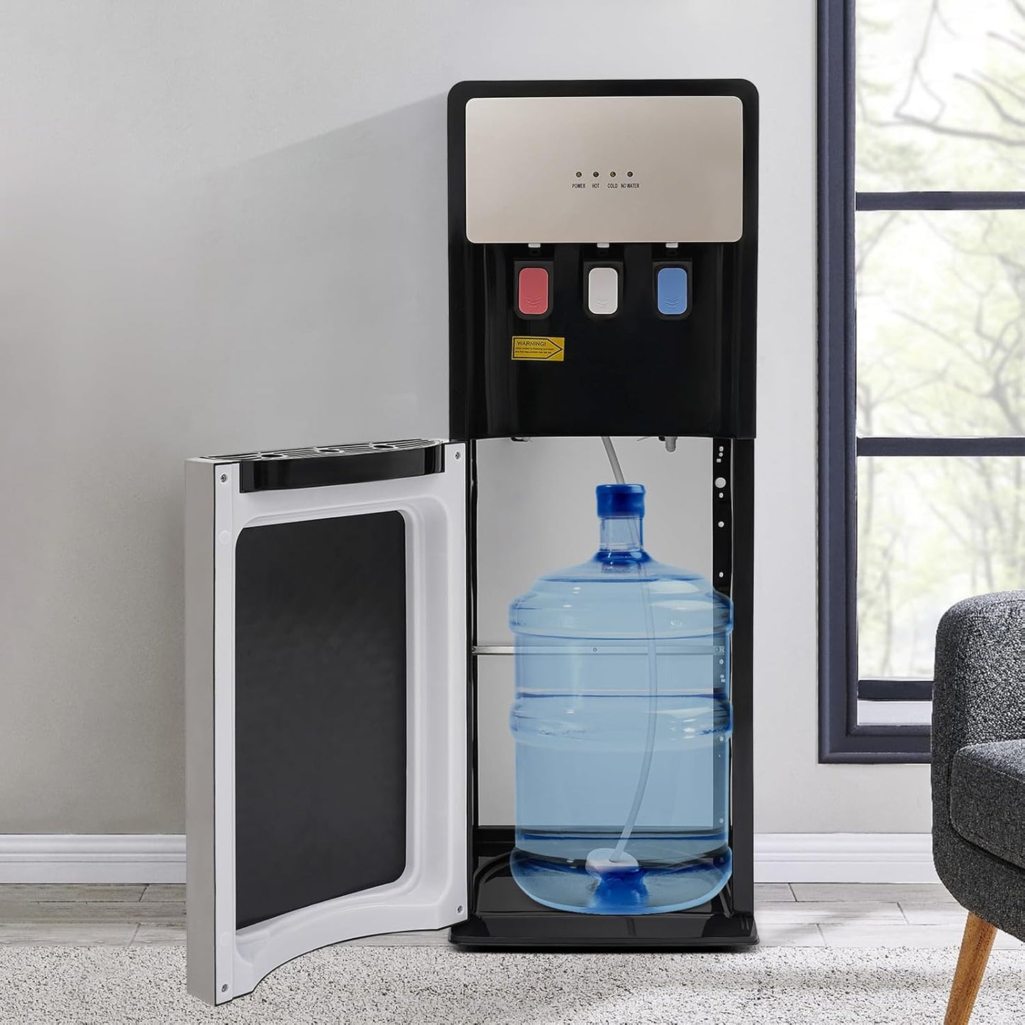 Water Cooler Dispenser,Bottom Loading Electric Water Dispenser Capacity 0.53 to 1.32 Gallon,with Anti-Scalding Design for Home,Office, Living Room(Sliver Grey)