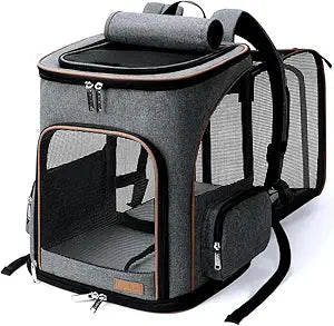 Lekereise Pet Carrier Backpack Expandable Cat Backpack for Medium Dogs and Large Cats 20-25 Lbs,14“L * 12.5" W * 16.14" H, Grey
