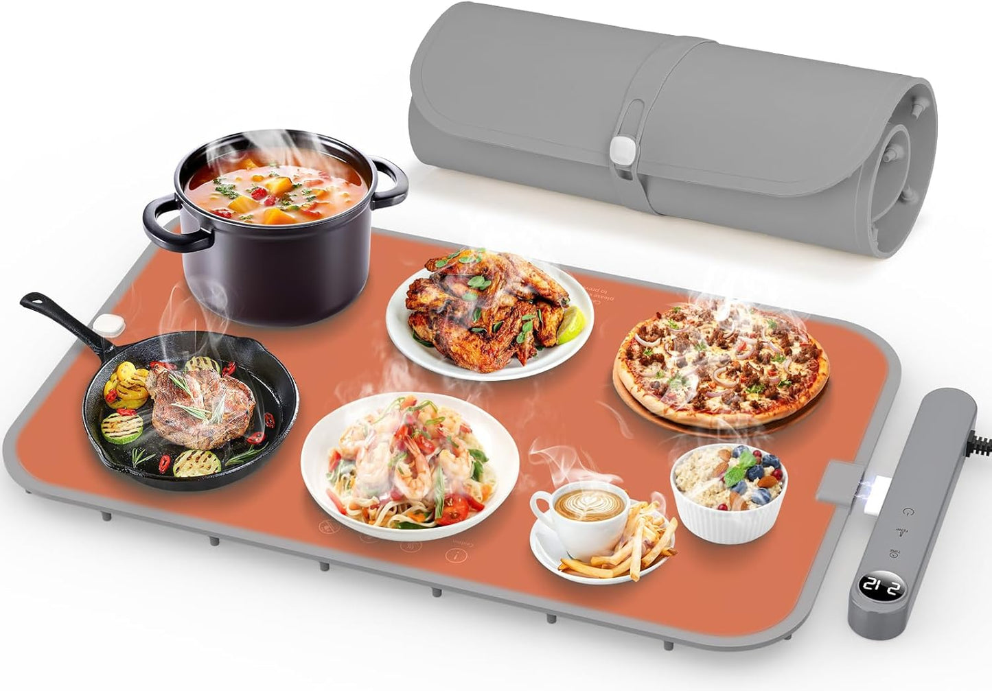 Food Warming Mat for Food Detachable, Upgrade High-tech Graphene Heating Fast Full Surface, Electric Warming Tray with 6 Adjustable Temp, 6 Hours Timer Function for Parties Buffet and Daily Use