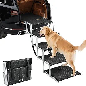 Saker Foldable Dog Ramp for Cars, SUVs, Trucks, Portable Pet Dog Stairs with Non-Slip Surface & Reinforced Design, Lightweight Yet Sturdy Supports Up to 200lbs (Extra Wide-5 Pet Steps)
