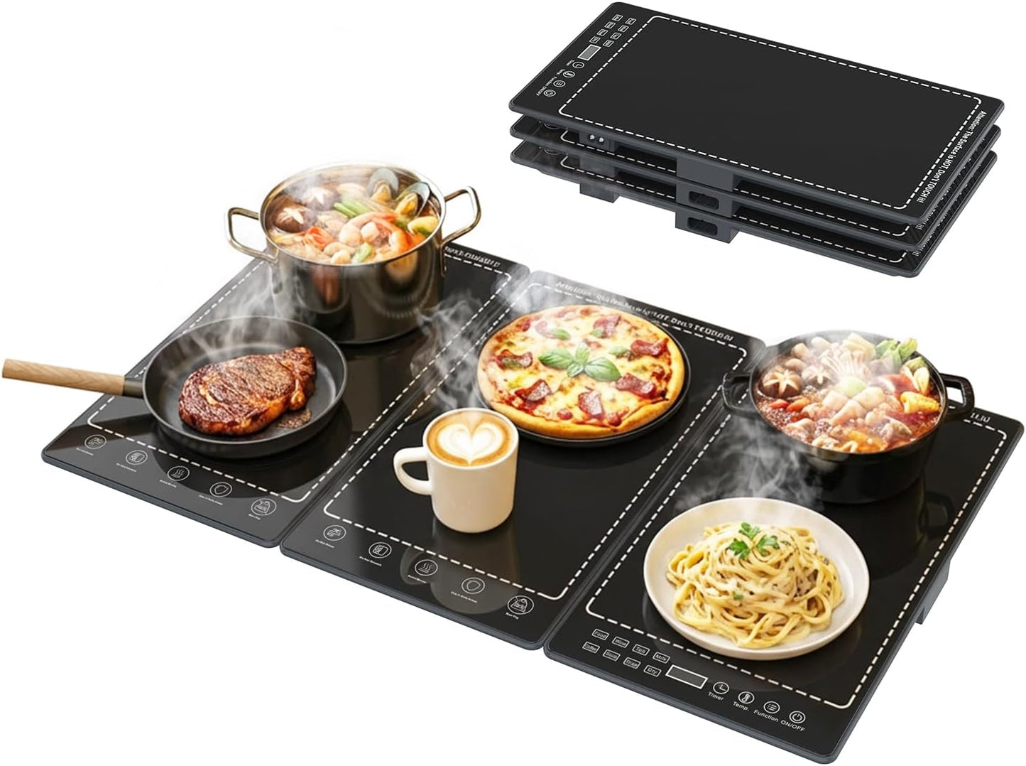 Warming Trays for Buffets Party to Keep Food Warm, 3-in-1 Modular Electric Food Warmers w\/ 10 Heat Settings and 12H Timer, Tempered Glass Surface Warming Mat for Food, Catering, Gatherings