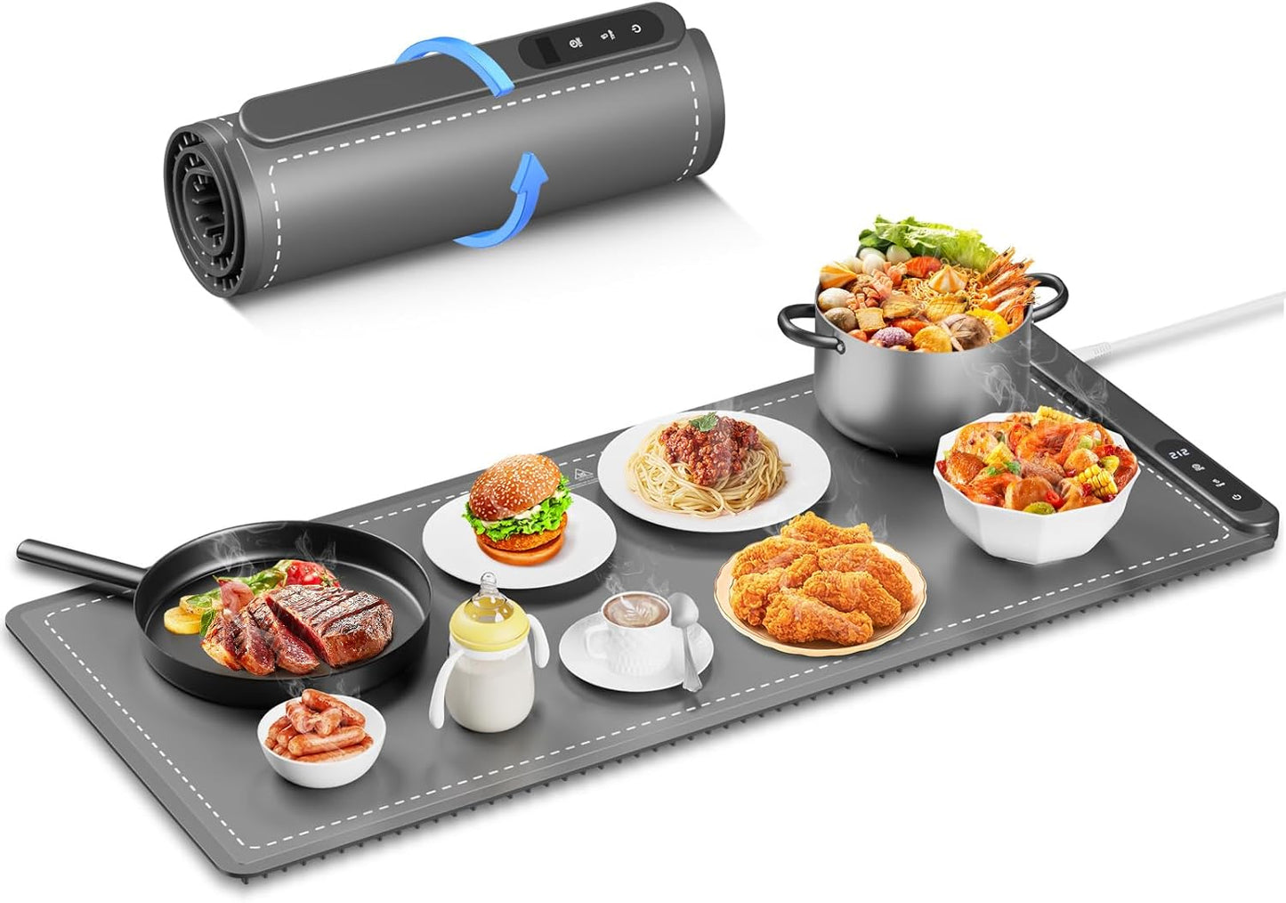 Fast Heating Warming Mat for Food, XL 36"x16", Electric Food Warmer with 6 Level Adjustable Temperature and 6 Hours Timer, Full-Surface Portable Warming Pad Trays for Buffets Party