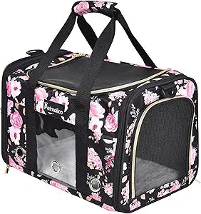 Petmolico Cat Carrier Soft-Sided Pet Bag for Small Medium Cats Puppies 16LBs - Airline Approved Cat Travel Carrier 3 Open Doors (Large,Pink Peony)