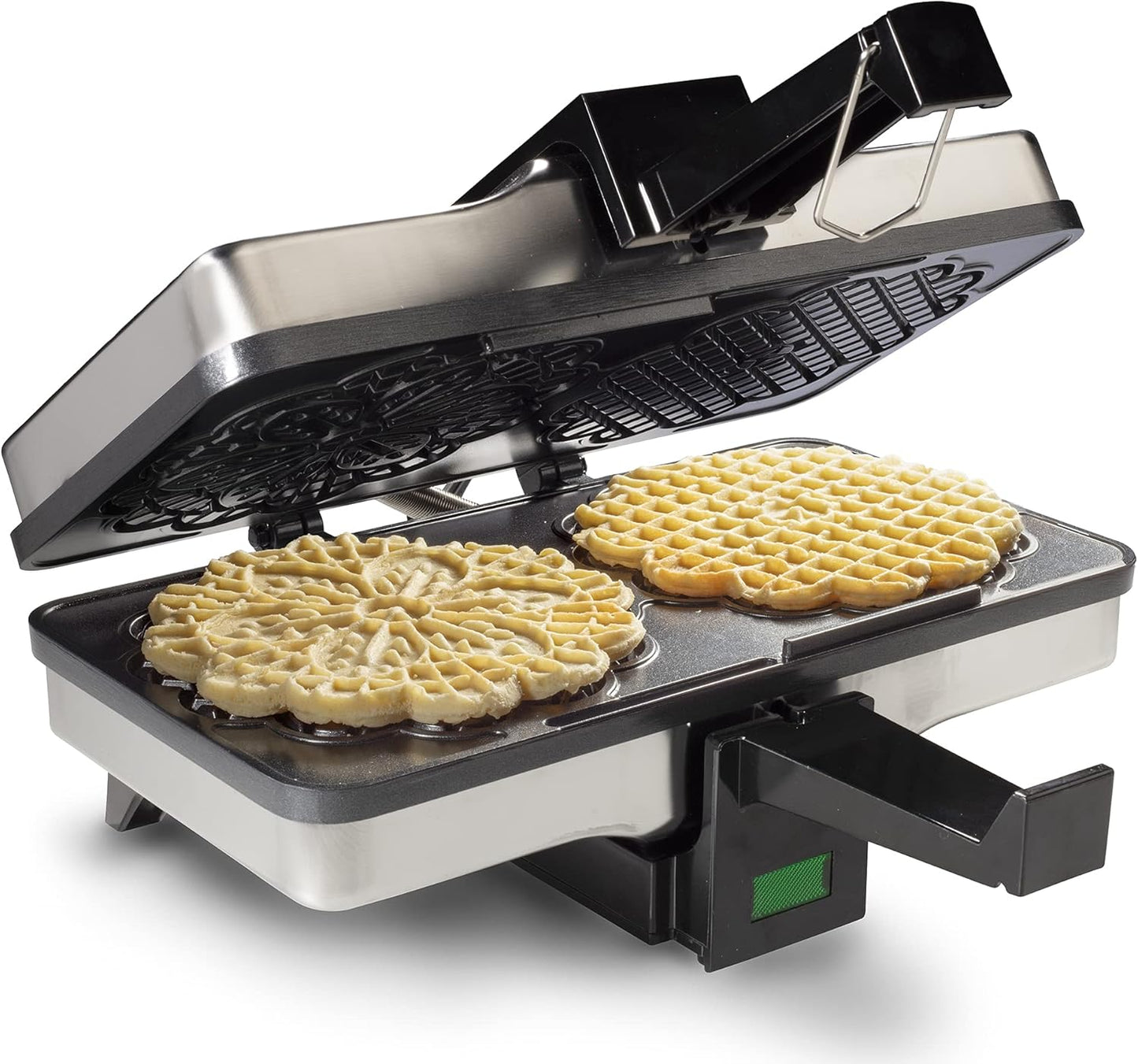 Pizzelle Maker- Nonstick Electric Baker Press Makes Two 5-Inch Cookies at Once- Recipe Guide Included- Fun Baking Supplies for Party- Italian Dessert Treat Making Made Easy- Housewarming Gift for Her