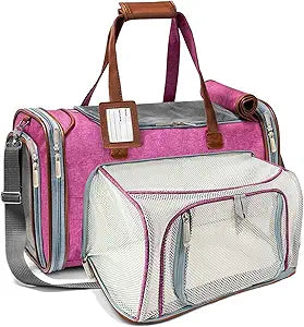 Mr. Peanut's Gold Series Mini Expandable Airline Approved Soft Sided Pet Carrier, Premium Brand Self Locking Zippers, Plush Faux Fleece Bedding with a Sturdy Plywood Base (Rosa Red)