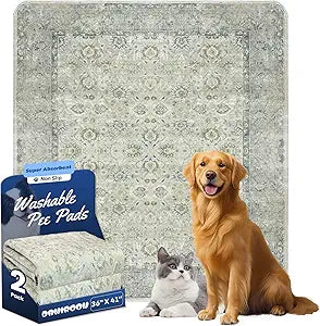 Washable Pee Pads for Dogs 2 Pack Reusable Puppy Training Pads 36"x41" Super Absorbent Waterproof Dog Training Pads, Non-Slip Potty Pads Whelping Pads Litter Mat Pet Supplies - Vintage White