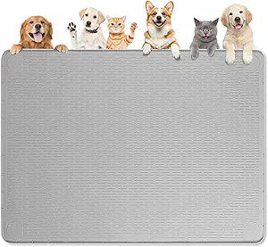 Dog Food Mat, Extra Large 50" x 35" Silicone Pet Feeding Mat with Raised Edge Pet Placemat for Small, Medium, and Large Pets Non-Slip, Easy to Clean (Grey)