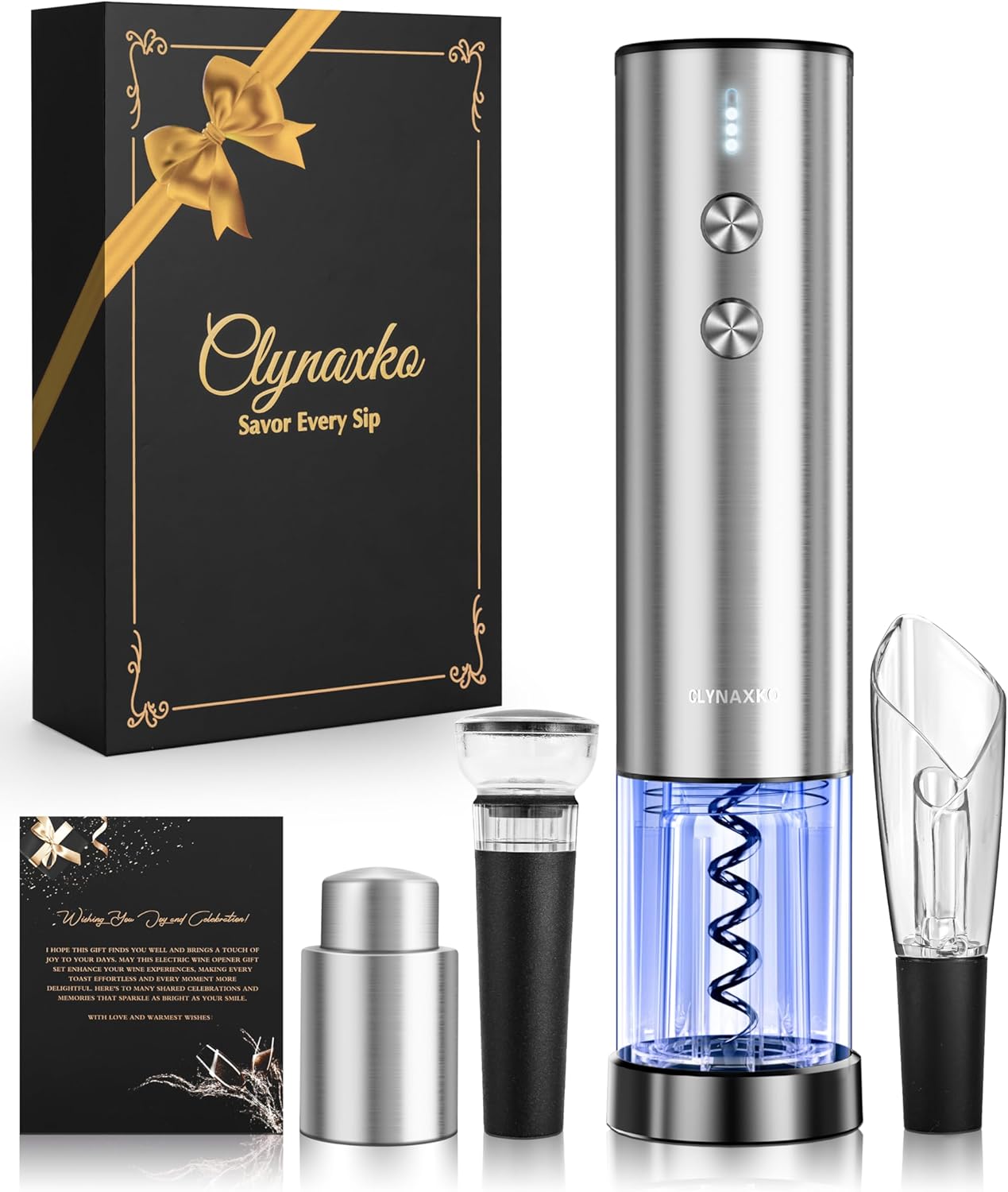 Electric Wine Opener Set - Premium Wine Gifts with Wine Opener, Foil Cutter, Wine Aerator, Vacuum Stopper, and Elegant Gift Box - Ideal Christmas Gift for Unforgettable Moments