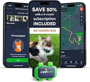 Cat GPS Tracker – Smallest Waterproof Pet Tracking Device with App, Real-Time Location, Smart Alerts & Geo-Fence, Long-Life Battery, Collar-Compatible – iOS & Android (4-Mo Subscription Included)