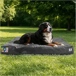 Sytopia 47 Inch Canvas Chew-Proof Outdoor Dog Bed for Extra Large Dogs, Waterproof Washable Removable Cover, Indoor Patio Pet Pad, Dark Grey