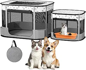 Portable Cat Playpen, Foldable Pet Dog Playpen, for Kitten Puppy Play Pen Indoor/Outdoor, Cats Enclosure Cages Tent with Carrying Case, 600D Oxford 8-Rods, 32"x24"x22", Grey