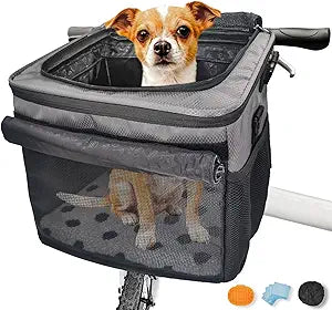 Dog Bike Basket,Cat Backpack Carrier,Dog Bike Carrier Hard,Pet Car Seat with Extended Single Shoulder Strap,Pet Shoulder Bag with Pet Bath Brush,Disposable Pee Pads 5pcs,Gray