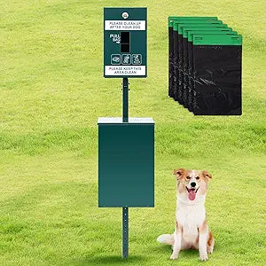 Blulu Dog Waste Station Outdoor Dog Waste Trash Can with Poop Bag Dispenser and 600 Can Liners Galvanized Steel Pet Poop bin Reflective Sign Rust Proof pet Trash Bin for Commercial Park Backyard