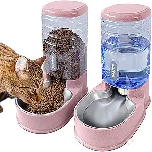 Stainless Steel Automatic Pet Feeder for Small&Medium Pets Automatic Food Feeder and Waterer Stainless Steel Bowls Set 3.8 L, Travel Supply Feeder and Water Dispenser for Dogs Cats Pets Animals