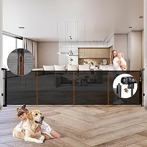 200.1" Retractable Baby Gate Extra Wide, 41" Tall Retractable Dog Gate for Stairs, Doorways, Decks, Mesh Gate Long Child Gate Pet Gate for Indoor, Outdoor, with Reinforced Mesh Rods, Dual Locks