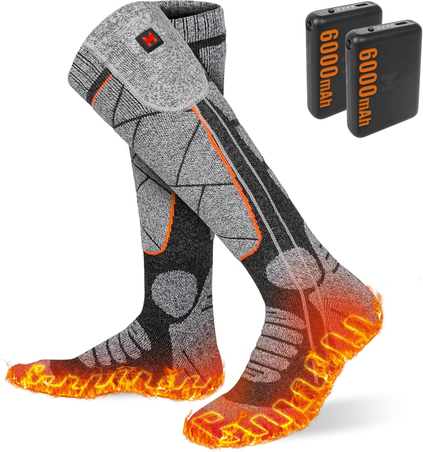 Heated Socks, 5V 6000mAh Rechargeable Heated Socks for Men & Women, Electric Socks with 3 Heating Levels for Winter, Skiing, Hunting, Camping, Hiking, Cycling, Outdoor Work