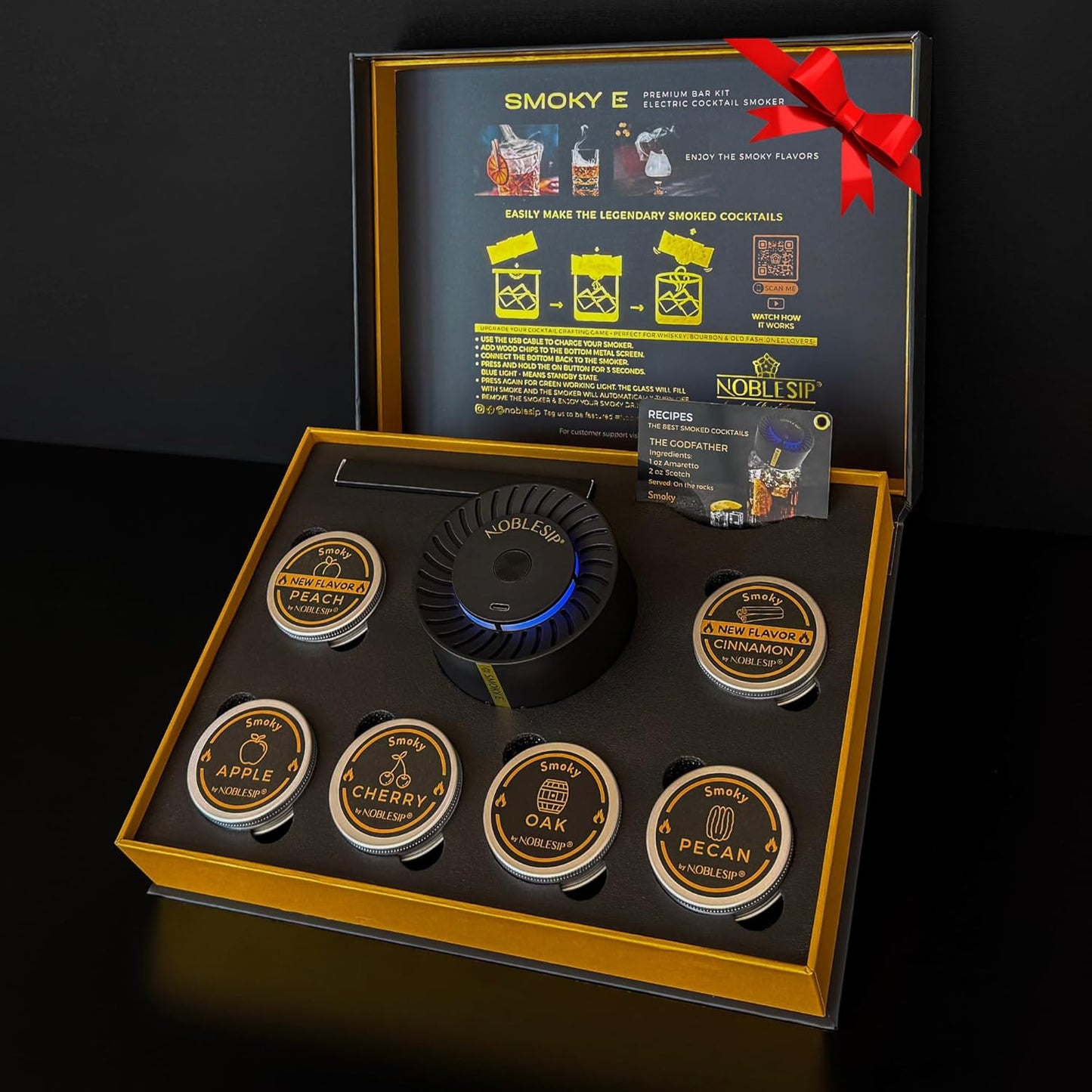 NOBLESIPยฎ Whiskey Bourbon Smoker ๐ฃ๐ฅ๐๐ ๐๐จ๐ Electric Kit. New and Innovative Automatic Smoker, no fire Torch Needed. Easily Make The Legendary Smoked Cocktails, Old fashioneds. New Year bar Gift