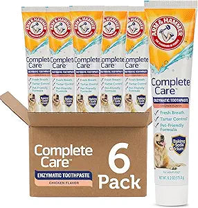 Arm & Hammer Complete Care Enzymatic Dog Toothpaste with Baking Soda and Calcium, Fluoride Free Formula for Plaque Tartar Control and Fresh Breath, Chicken Flavor, 6.2 Oz - 6 Pack