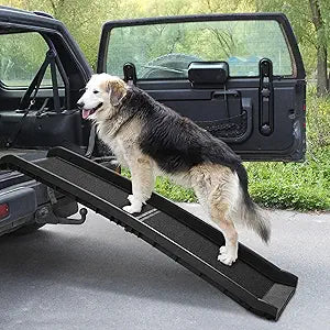COZIWOW Folding Dog Ramps, 62â€L Portable Pet Ramp for Large Dogs SUV,Cars,Lightweight Cat Ramp Non-Skid Surface Steps for High Bed,Stairs,Couch-Easy Storage(Black, 62" L)