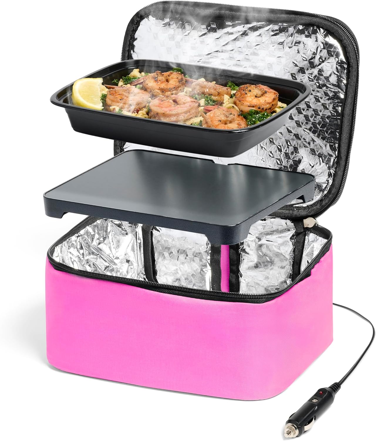 HOTLOGIC Mini XP Portable Electric Lunch Box Food Heater - Expandable Food Warmer Tote and Heated Lunchbox for Adults Work\/Car\/Home - Easily Cook, Reheat, and Keep Your Food Warm - PINK - 12V