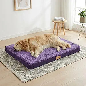 Patas Lague Orthopedic XL Dog Bed Large Sized Dog 42''X28'', Soft Waterproof Egg Crate Foam Large Pet Crate Beds Mat with Removable Washable Cover and Non-Slip Bottom, Purple