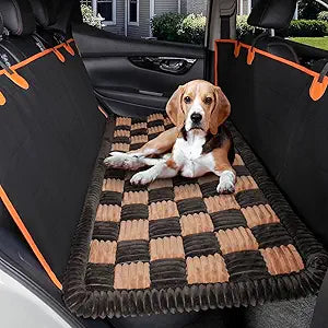 Dog Bed for Car Back Seat, Non-Slip Backseat Dog Car Bed Mat, Soft Furry Travel Pet Mat, Washable Blanket Custom Fit for Backseat Extenders and Hammock Seat Covers(54"×25" Brown)