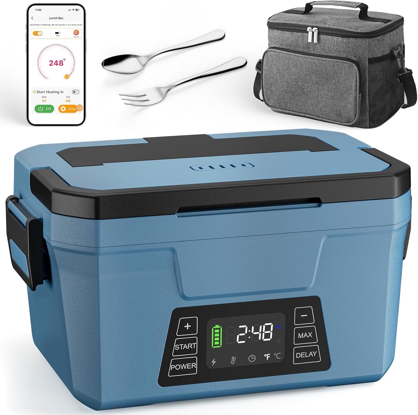Cordless Electric Lunch Box for Adults, APP Control Heated Lunch Box for Men Food Warmer 9000mAh Rechargeable Lunch Box 248℉ Self Heating Lunch Box, 5-sided Fast Heated lunchbox for Work\/Outdoor\/Gifts
