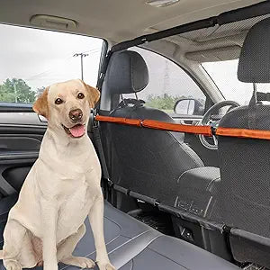 Dog Car Barrier, 56" Wide See Through Car Back Seat Cargo Area Pet Restraint Divider, Travel Trunk Mesh Car Net Barrier Screen Separator for Dogs, Ideal for SUVs Trucks Full Sized Sedans