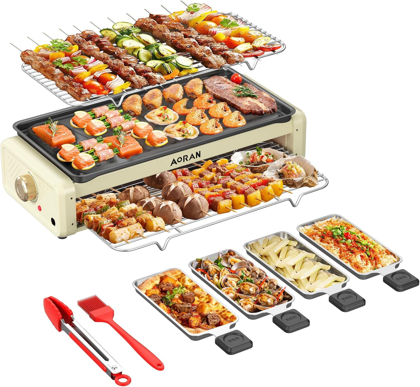 Aoran Electric Smokeless Grill, 1800W Nonstick Indoor Griddle Pan, Multifunctional Skillet for Frying, Baking, Stewing, Easy to Clean, Adjustable Temperature, Family-Sized 19.6'' x 9'' Cooking Area