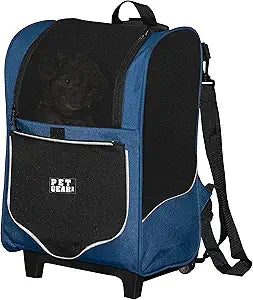 Pet Gear I-GO2 Sport Roller Backpack, Travel Carrier, Car Seat for Cats/Dogs, Mesh Ventilation, Included Tether, Telescoping Handle, Storage Pouch, Navy