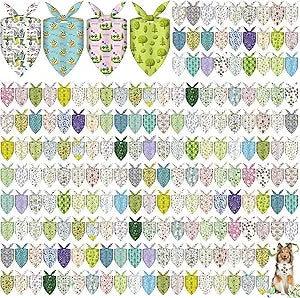 200 Pcs Spring Dog Bandanas Bulk Floral Pet Scarves Fresh Adjustable Bibs for X-M-L Dogs Washable Seasonal Puppy Kerchief for Groomers Shelters