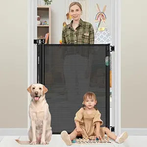 42 Inch Extra Tall Baby Gate 0"-39" Wide Narrow Baby Gate for Stairs Extra Tall Retractable Dog Gates for Doorways Pet Gate Indoor Mesh Gate for Kids Dog Gates for The House, Black