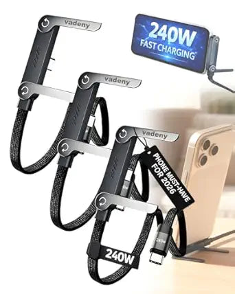 240w USB-C(Type-C) Cable,Invisible Holder Charger Cable with Stand,Side-Entry Charging Cables with Built-In Holde,360Â° Rotation,5ft Nylon Braided High-Speed Charger Cord for Phone,Tablets,Laptops