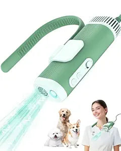 Hands-Free Dog Hair Dryer â€“ Neck Dryer for Pet Grooming for Small & Medium Dogs Cats, Fast Drying, Low Noise, Adjustable Heat & Speed, Portable (Green)
