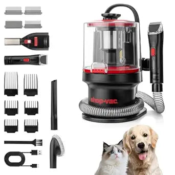 Shop-Vac 4-in-1 Pet Grooming & Vacuum, Dog Grooming Vacuum for Shedding, Professional Clippers, Brushes & Crevice Tool, 10,000Pa Suction, 3.3L Dust Cup, for Pet Shedding, Trimming, and Cleaning